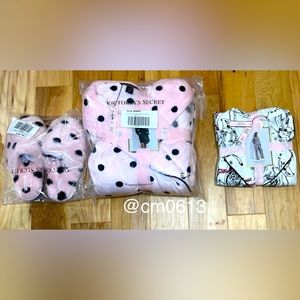 VS coconut white reindeer pajamas pink and black polka dot robe and slippers set